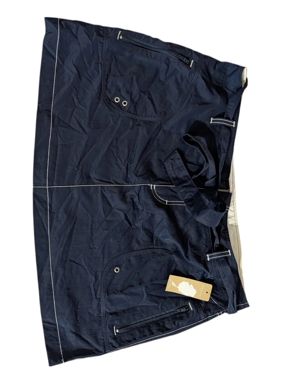 Nautica Beach Navy Nylon Skirt XL Coastal Utility Sporty Zip Pocket Y2K Gorpcore